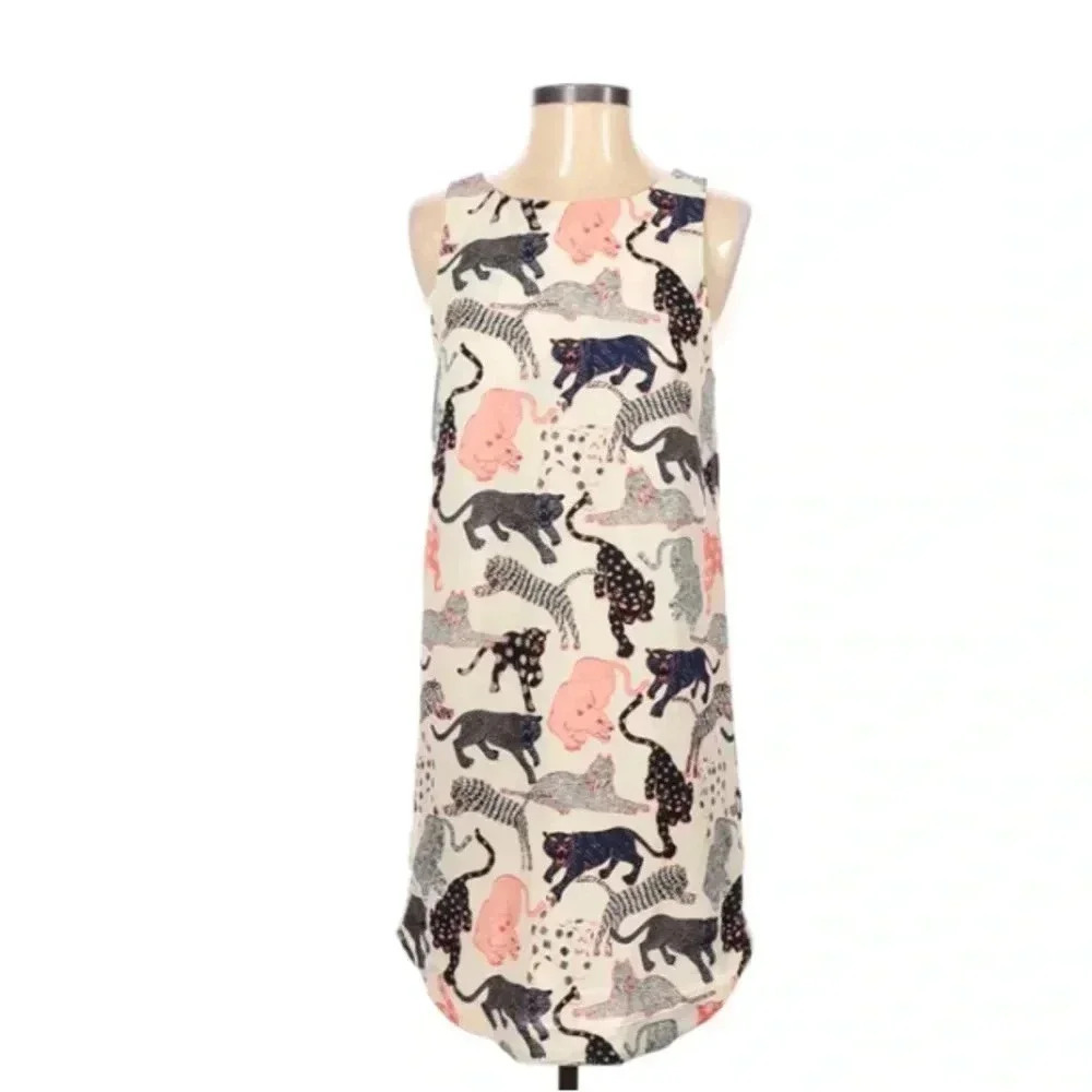H&M Sleeveless Dress Ivory Big Cats Womens 4 Novelty Print Leopard Cheetah